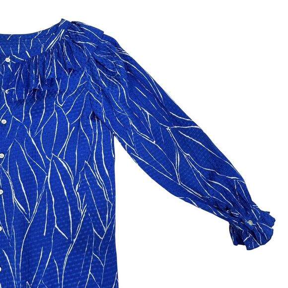 Vintage Adele Simpson Women Silk Midi Dress Medium Royal Blue Long Sleeve Ruffle - Picture 7 of 14